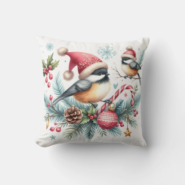 Christmas Chickadee Cushion (Front)