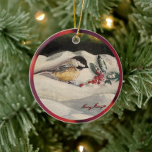 Christmas Chickadee with Mistletoe & Winter Snow 2