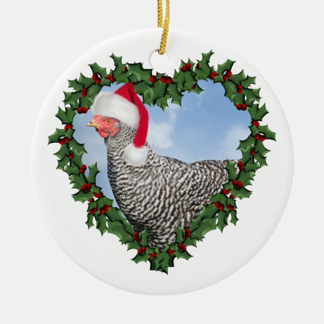 Christmas Chicken * Barred Rock Chicken Ceramic Ornament (Front)