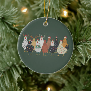 Christmas Chicken Farm Lights Animal Lovers Gift Ceramic Ornament