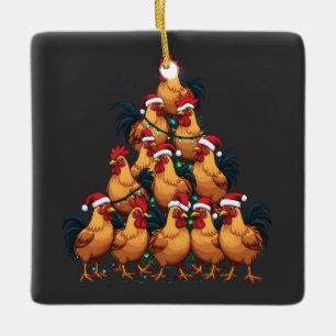 Christmas Chicken Farm Lover Funny Holiday Ceramic Ornament