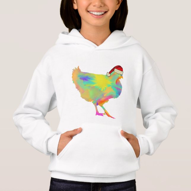 Christmas Chicken in Santa Hat Funny Colorful Hen (Front)