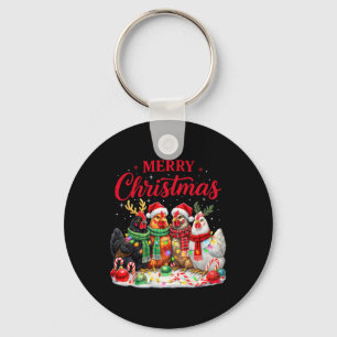 Christmas Chicken Lights Santa Xmas Farm Animal Ho Key Ring