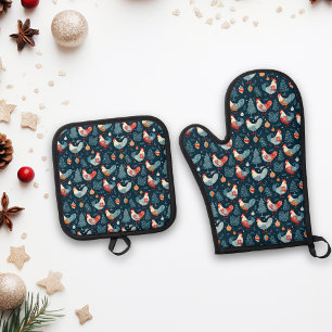 Christmas Chicken  Oven Mitt & Pot Holder Set