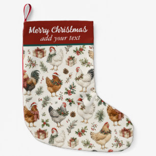 Christmas Chicken Pattern Watercolor Holiday Hens Small Christmas Stocking
