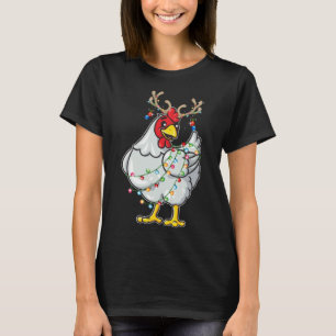 Christmas Chicken Reindeer Antlers Lights Pajama F T-Shirt