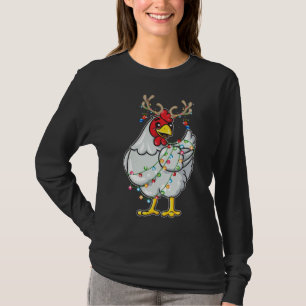 Christmas Chicken Reindeer Antlers Lights Pajama F T-Shirt