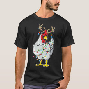Christmas Chicken Reindeer Antlers Lights Pajama T-Shirt