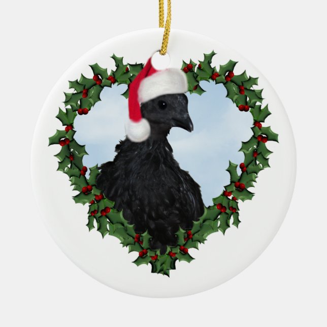 Christmas Chicken * Svart Hona Ceramic Ornament (Front)