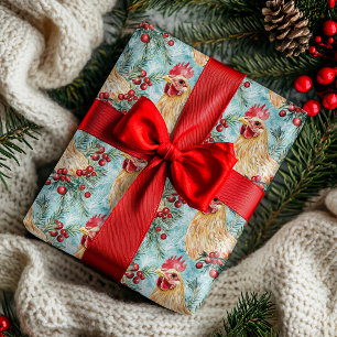 Christmas Chicken Watercolor Wrapping Paper