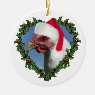 Christmas Chicken * White Plymouth Rock Ceramic Ornament