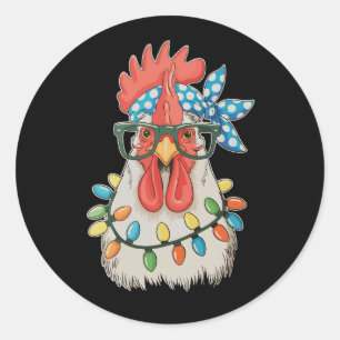 Christmas Chicken Xmas Lights Farmer Farm Family Classic Round Sticker