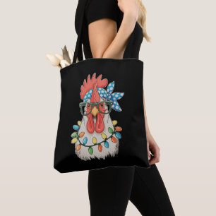 Christmas Chicken Xmas Lights Farmer Farm Family Tote Bag
