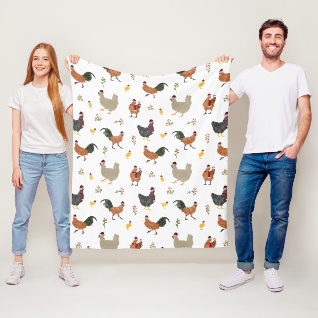 Christmas Chickens & Chicks Pattern Fleece Blanket (In Situ)