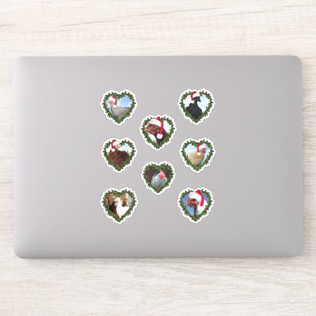 Christmas Chickens in Heart Wreaths (Computer)