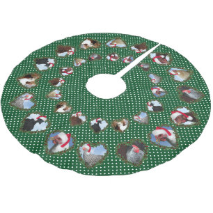 Christmas Chickens in Heart Wreaths Brushed Polyester Tree Skirt