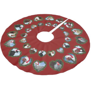 Christmas Chickens in Heart Wreaths Brushed Polyester Tree Skirt