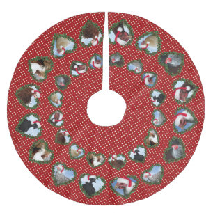 Christmas Chickens in Heart Wreaths Polka Dots Brushed Polyester Tree Skirt