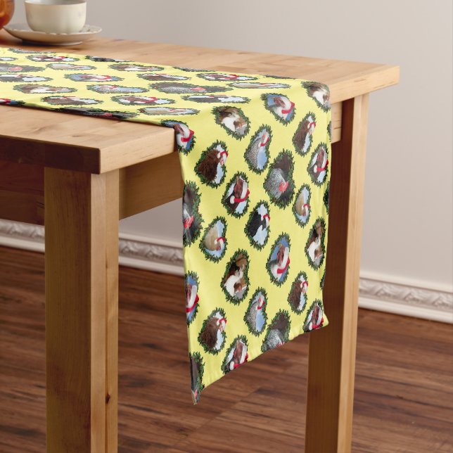 Christmas Chickens in Heart Wreaths Short Table Runner (In Situ)