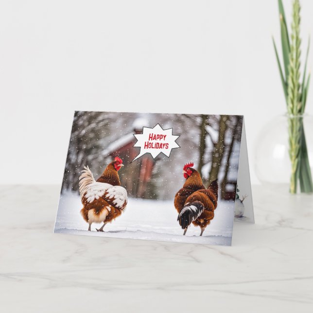 Christmas Chickens In Snowflakes Card (Front)