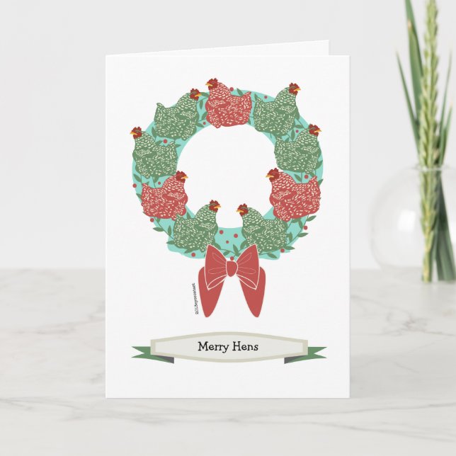 Christmas chickens on wreath/inside pattern.v2 holiday card (Front)