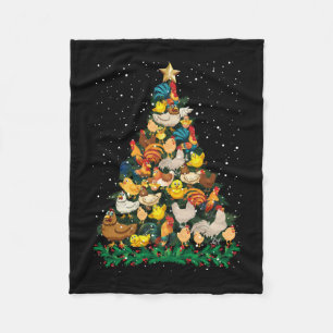 Christmas Chickens Pine Tree Funny Chicken Farmer Fleece Blanket