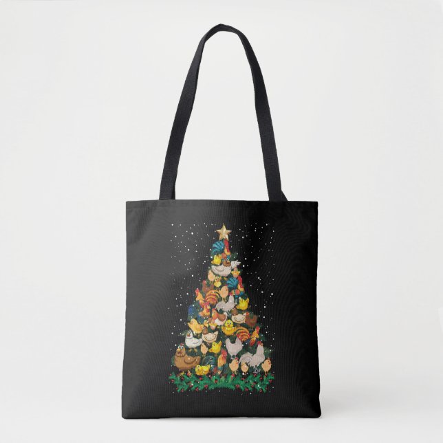 Christmas Chickens Pine Tree Funny Chicken Farmer Tote Bag (Front)