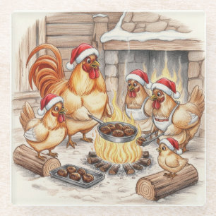 Christmas Chickens Roasting Chestnuts, Coaster