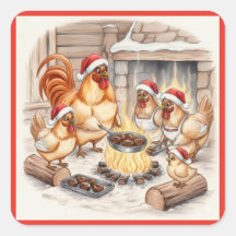 Christmas Chickens Roasting Chestnuts, Stickers