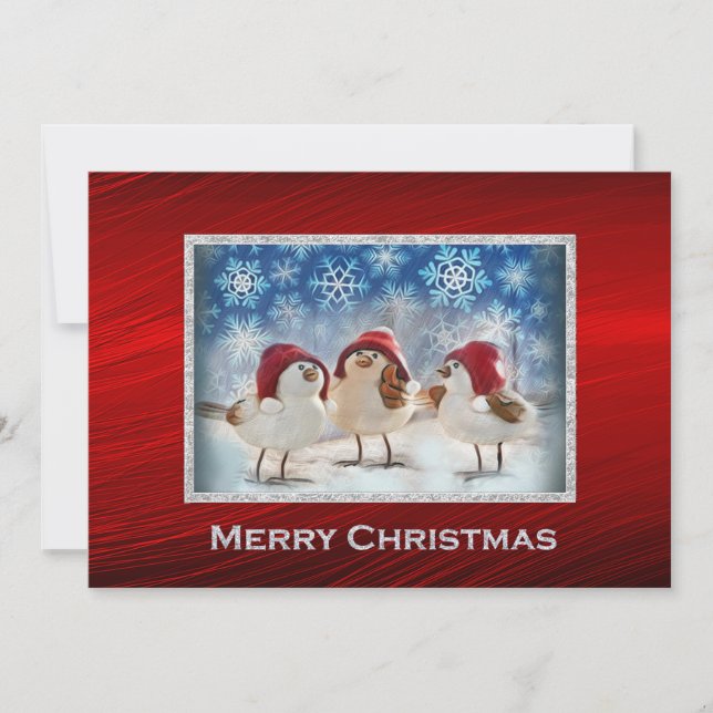 Christmas Chickens Snow Watercolor Christmas Flat Holiday Card (Front)