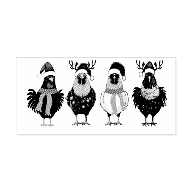 Christmas Chickens Tangled in Lights Rubber Stamp (Imprint)