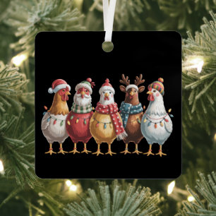 Christmas Chickens Xmas Chicken Gift Farm Lover Metal Tree Decoration