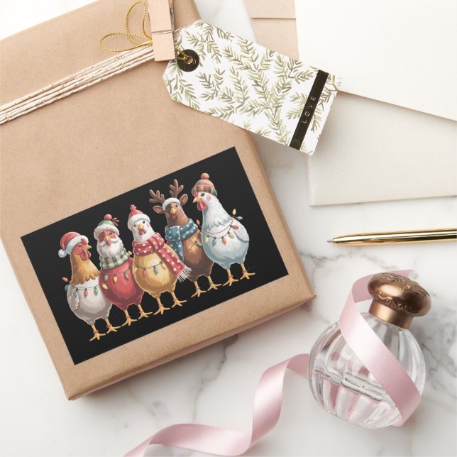 Christmas Chickens Xmas Chicken Gift Farm Lover  Rectangular Sticker (Gifting)