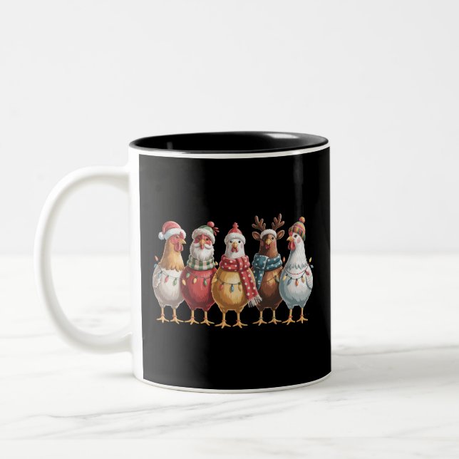 Christmas Chickens Xmas Chicken Gift Farm Lover  Two-Tone Coffee Mug (Left)
