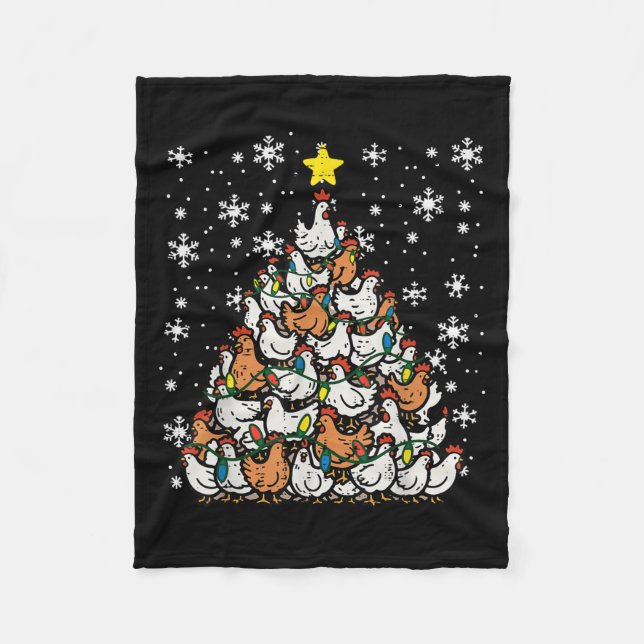 Christmas Chickens Xmas Tree Hens Farm Farmer Wome Fleece Blanket (Front)