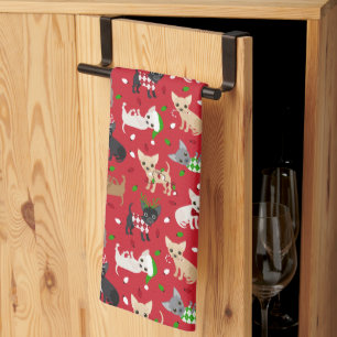 Christmas Chihuahua All Coats Tea Towel