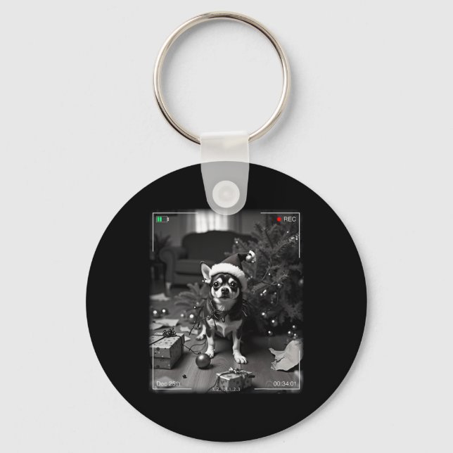 Christmas Chihuahua Caught On Camera  Key Ring (Front)