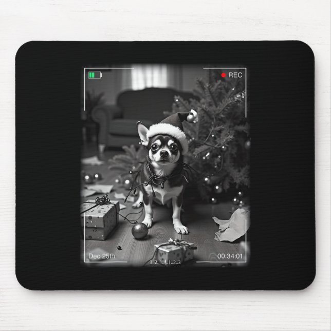 Christmas Chihuahua Caught On Camera  Mouse Pad (Front)
