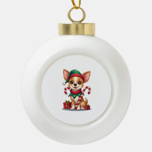 Christmas Chihuahua Cheer Ceramic Ball Christmas Ornament