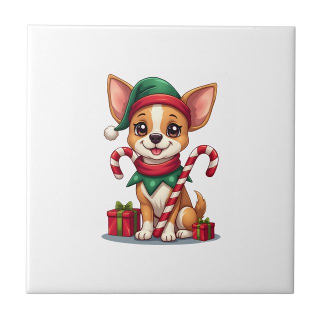 Christmas Chihuahua Cheer Ceramic Tile (Front)