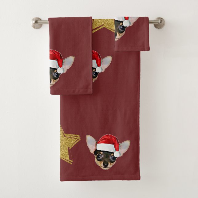 Christmas chihuahua dog bath towel set (Insitu)