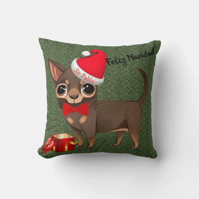 Christmas Chihuahua Feliz Navidad Pillow (Front)