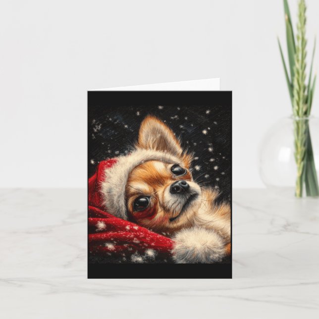 Christmas Chihuahua On A Long Sleeve  Card (Front)