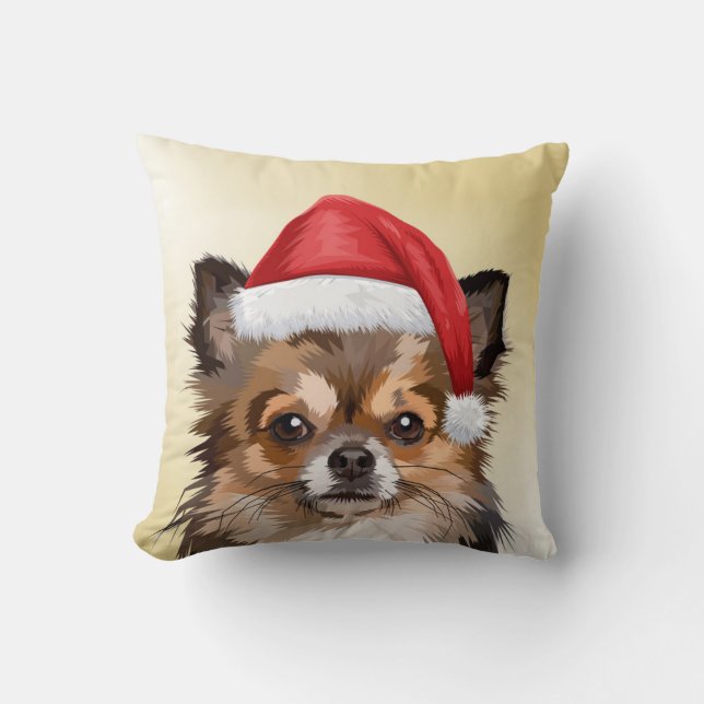 Christmas Chihuahua puppy with Santa hat Cushion (Front)