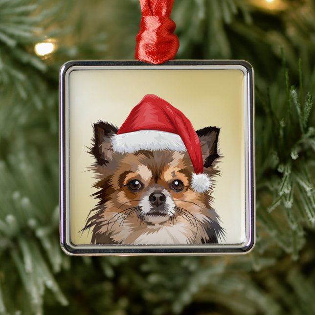Christmas Chihuahua puppy with Santa hat Metal Ornament (Tree)