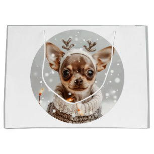 Christmas Chihuahua Reindeer Dog Large Gift Bag