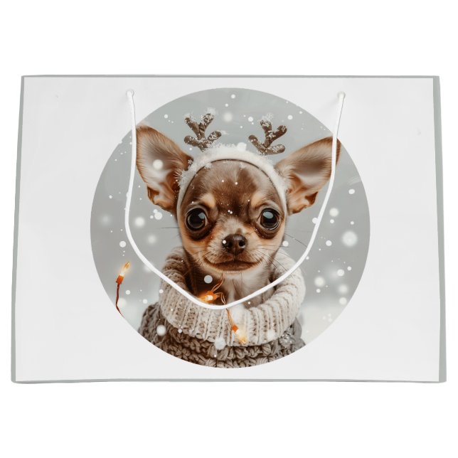 Christmas Chihuahua Reindeer Dog Large Gift Bag (Front)