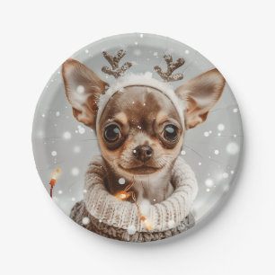 Christmas Chihuahua Reindeer Dog Paper Plate