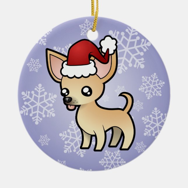 Christmas Chihuahua (smooth coat) Ceramic Tree Decoration (Front)