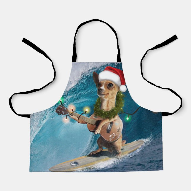 Christmas Chihuahua Surfing Apron (Front)